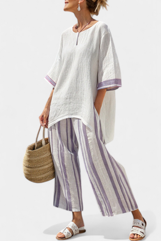 Luxmere | Comfortable Relaxed Blouse & Striped Bamboo Pants